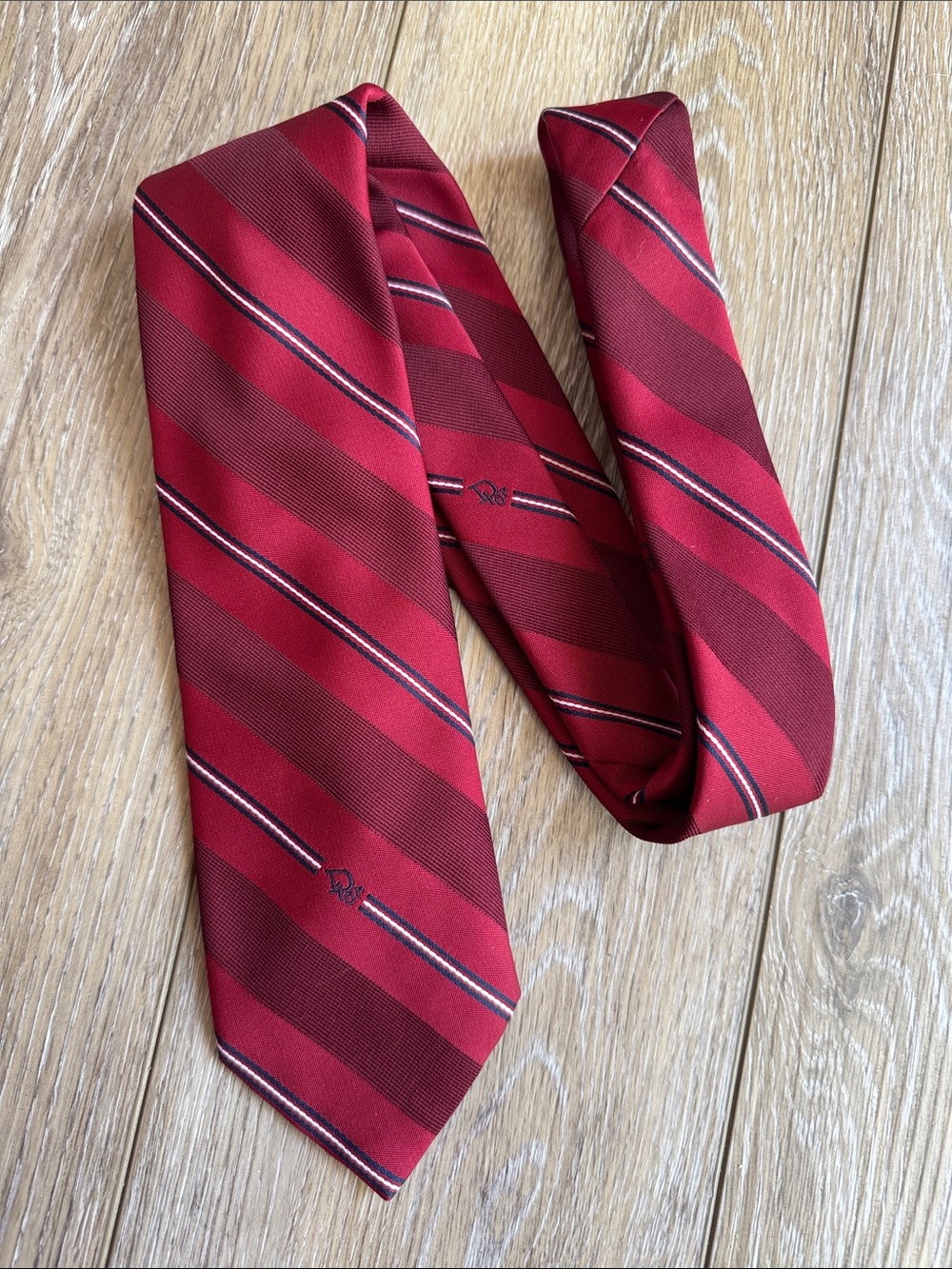 Dior Mens Burgundy and Crimson Striped Tie - Picture 1 of 3